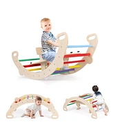 Gouun 4-in-1 Multifunctional Wooden Climbing Toys with Rocker and Crawling Tunnel