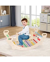 Gouun 4-in-1 Multifunctional Wooden Climbing Toys with Rocker and Crawling Tunnel