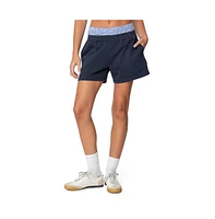 Edikted Women's Plaid Boxer Detail Sweat Shorts