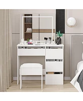 gaomon Vanity Desk, Makeup Vanity Desk with Touch Light Mirror and Power Outlet