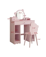 gaomon Kids Wooden Play Vanity Set with Vanity Table, Mirror