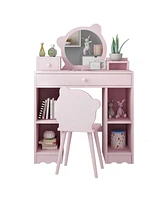 gaomon Kids Wooden Play Vanity Set with Vanity Table, Mirror