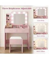 gaomon Vanity Desk with Mirror and Lights, Makeup Vanity with Power Outlet & Cushioned Stool