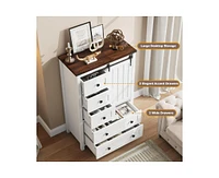 gaomon Dresser, 5 Drawers Dresser for Bedroom with Sliding Barn Door, Adjustable Shelf, Farmhouse Tall Chest of Drawer