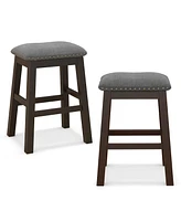 Gymax 4PCS 24.5'' Upholstered Saddle Bar Stools Dining Chairs w/ Wooden Legs Gray