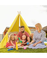 Gymax Kids Play Tent Triangular Kids & Toddlers Tent with Solid Wood Frame