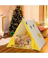 Gymax Kids Play Tent Triangular Kids & Toddlers Tent with Solid Wood Frame