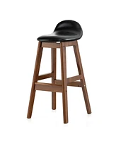 Gymax Set of 4 Upholstered Pu Leather Barstools 27.5'' Wooden Dining Chairs Black & Brown