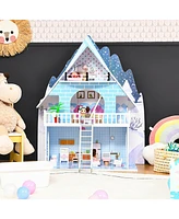 Gymax Wooden Dollhouse 3-Story Pretend Playset W/ Furniture & Doll Gift for Age 3+ Year