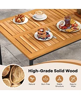 Gouun Acacia Wood Dining Table for 6 People with Slatted Tabletop and Umbrella Hole