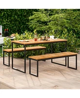 Gouun Patio Dining Bench Backless with Slatted Seat and Metal Legs