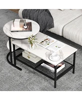 Gouun Set of 2 Nesting Table with Extra Storage Shelf for Living Room