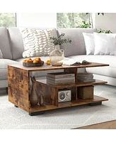 Gouun Rectangular Table with L-shaped Middle Shelf