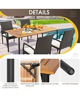 Gouun Patio Acacia Wood Dining Table with Umbrella Hole and Metal Legs