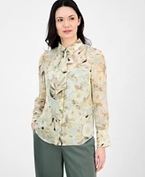 Anne Klein Women's Floral-Print Tie-Neck Blouse