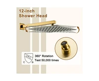 Casainc 3 Functions 12 Inch Wall Mount Thermostatic Shower System with 6 Body Jets