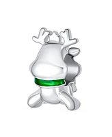 Bling Jewelry Christmas Cartoon Rudolph Red Nose Reindeer Charm Bead .925 Sterling Silver