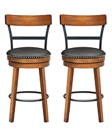Gymax Set of BarStool 25.5'' Swivel Counter Height Dining Chair with Rubber Wood Legs