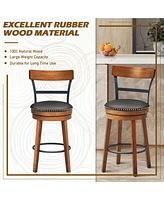 Gymax Set of BarStool 25.5'' Swivel Counter Height Dining Chair with Rubber Wood Legs