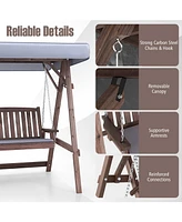 Gouun 2-Person Porch Swing with Fir Wood Stand and Tilt Canopy