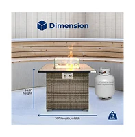 SereneLife 40,000 Btu Wicker Propane Gas Fire Pit Table with Tempered Glass Wind Guard