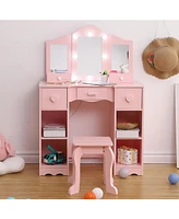 gaomon Kids Vanity Set, Princess Makeup Table and Chair with Vanity Table