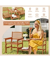 Gouun Outdoor Patio Wood 2-Seat Conversation Set with Table and Umbrella Hole