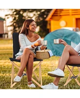 Gouun Set of 2 Bamboo Dorm Chair with Storage Pocket for Camping and Fishing