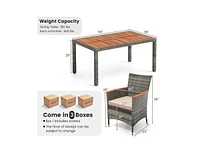 Gouun 7 Pieces Patio Acacia Wood Cushioned Pe Rattan Wicker Dining Set
