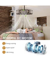 Gouun 30 Inch Caged Ceiling Fan With Crystal Lampshade 6 Bases