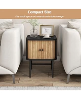 Mid-century Modern Nightstand with Sliding Doors and Storage Cabinet