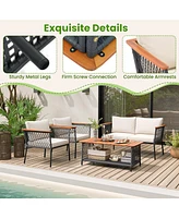 Gouun 4 Piece Patio Rattan Furniture Set with 2-Tier Table