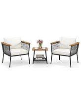 Gouun 3 Piece Patio Furniture Set Rattan Chair Set with 2-Tier Table
