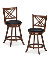 Gouun 360 Swivel Upholstered Barstools Set of 2 with Back and Footrest-24 inches