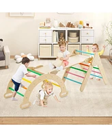 Gouun 2-in-1 Wooden Kids Climber Toys with Triangle Arch Ramp