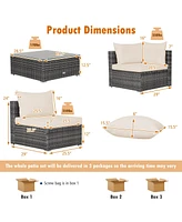 Gouun 7 Pieces Patio Rattan Furniture Set with Sectional Sofa Cushioned