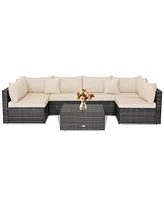 Gouun 7 Pieces Patio Rattan Furniture Set with Sectional Sofa Cushioned