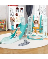 Gouun Toddler Slide and Swing Set with Extra-long Slide Height Adjustable Swing Basketball Hoop and Climber