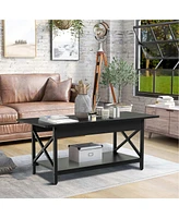 Gouun 2-Tier Industrial Rectangular Table with Storage Shelf