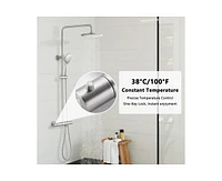 Casainc Thermostatic 9" Round Shower Head with 3 Spray Modes Hand Shower System