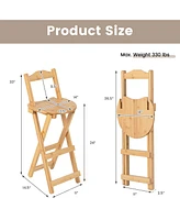 Gymax Set of 2 Bamboo Folding Barstools Counter Height Dining Chairs Installation Free