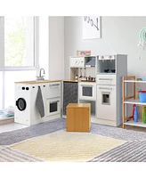 Gymax Kids 2-Piece Kitchen Play Set Pretend Chef Toy Set w/ Range Hood & Stove Burner