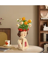 LuxenHome Lady Strawberries Ceramic 11.4-Inch Tall Sculpture Vase