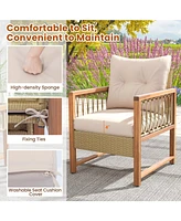 Gouun 3 Pieces Patio Furniture Set with Acacia Wood Frame Cushions