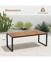 Gouun 79 Inch Acacia Wood Patio Table with 1.9 Inch Umbrella Hole for Garden and Poolside