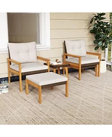 Gouun 5 Piece Rattan Furniture Set with Square Table