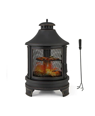 Gouun 30 Inch Outdoor Fire Pit Chiminea with Grill for Garden Bbq