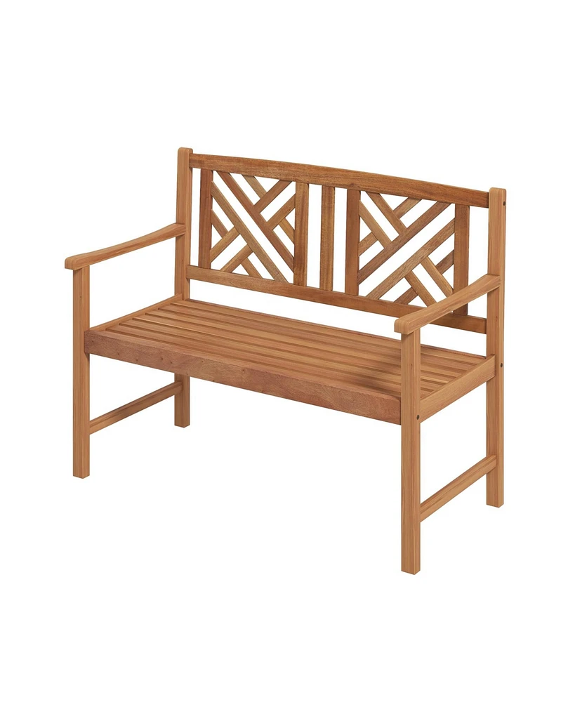 Gouun 2-Person Wooden Outdoor Bench with Cozy Armrest and Backrest