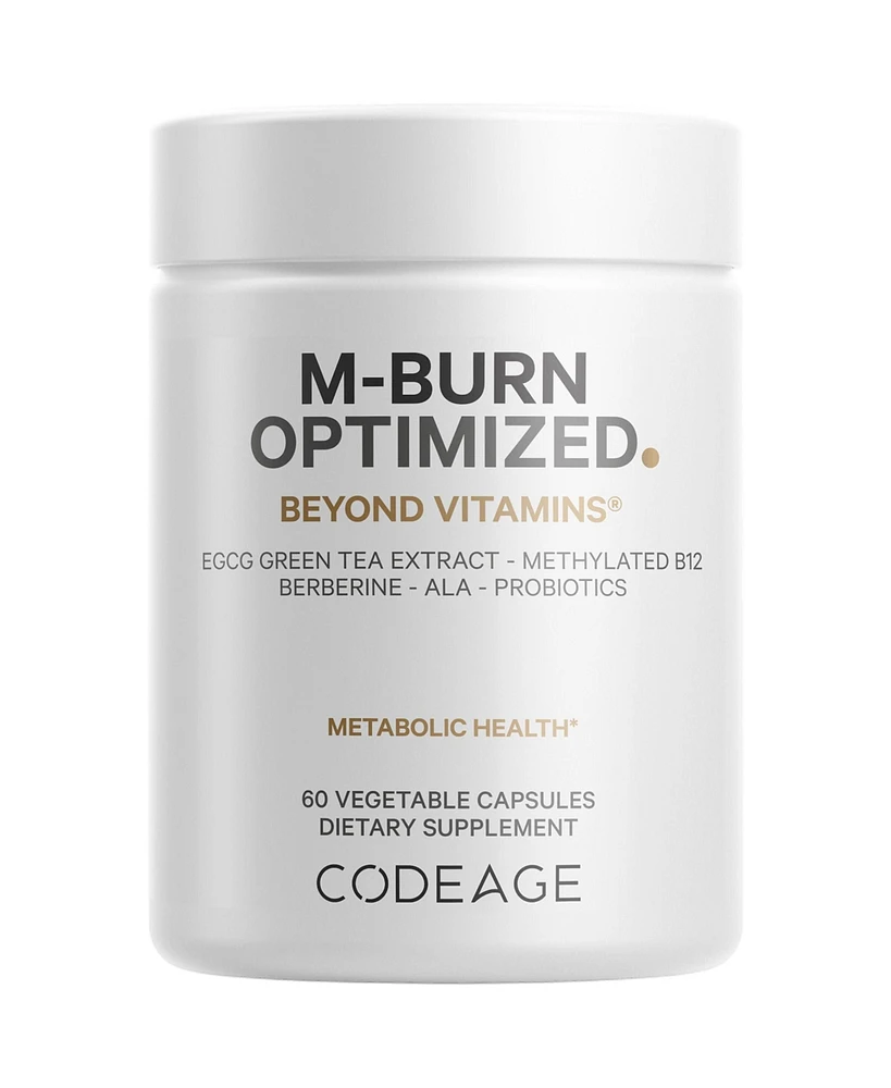 Codeage M-Burn Optimized Supplement - Decaffeinated Green Tea Std. to 50% Egcg, Berberine, Akkermansia, Vitamin B12 - Probiotics - Vitamins