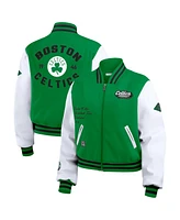 Wear By Erin Andrews Women's Kelly Green/White Boston Celtics Cropped Varsity Full-Zip Jacket